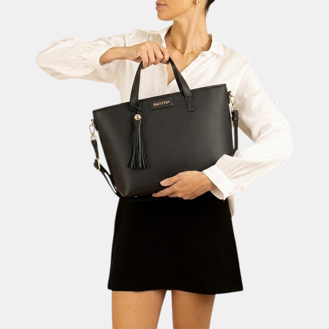 Bolsa Rafitthy Tote Tassel Urban Preta Preto 2