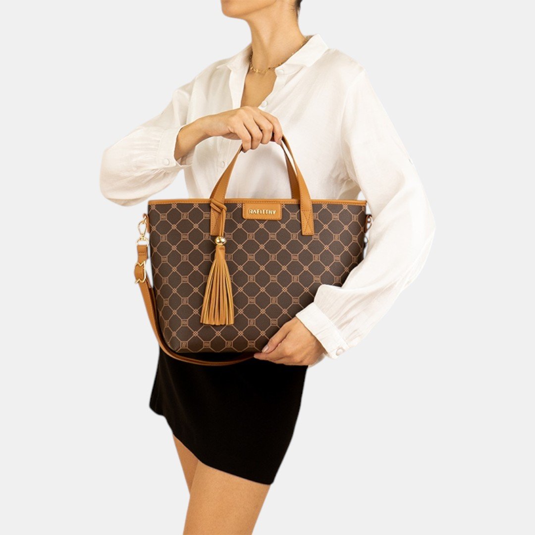 Bolsa Rafitthy Tote Tassel Urban Monograma Marrom Marrom 2
