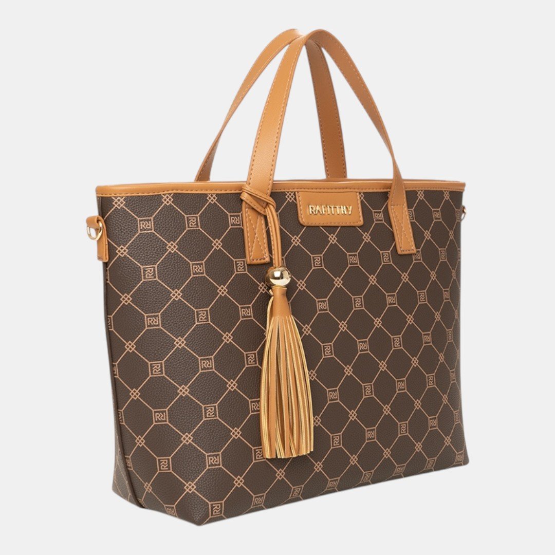 Bolsa Rafitthy Tote Tassel Urban Monograma Marrom Marrom 3