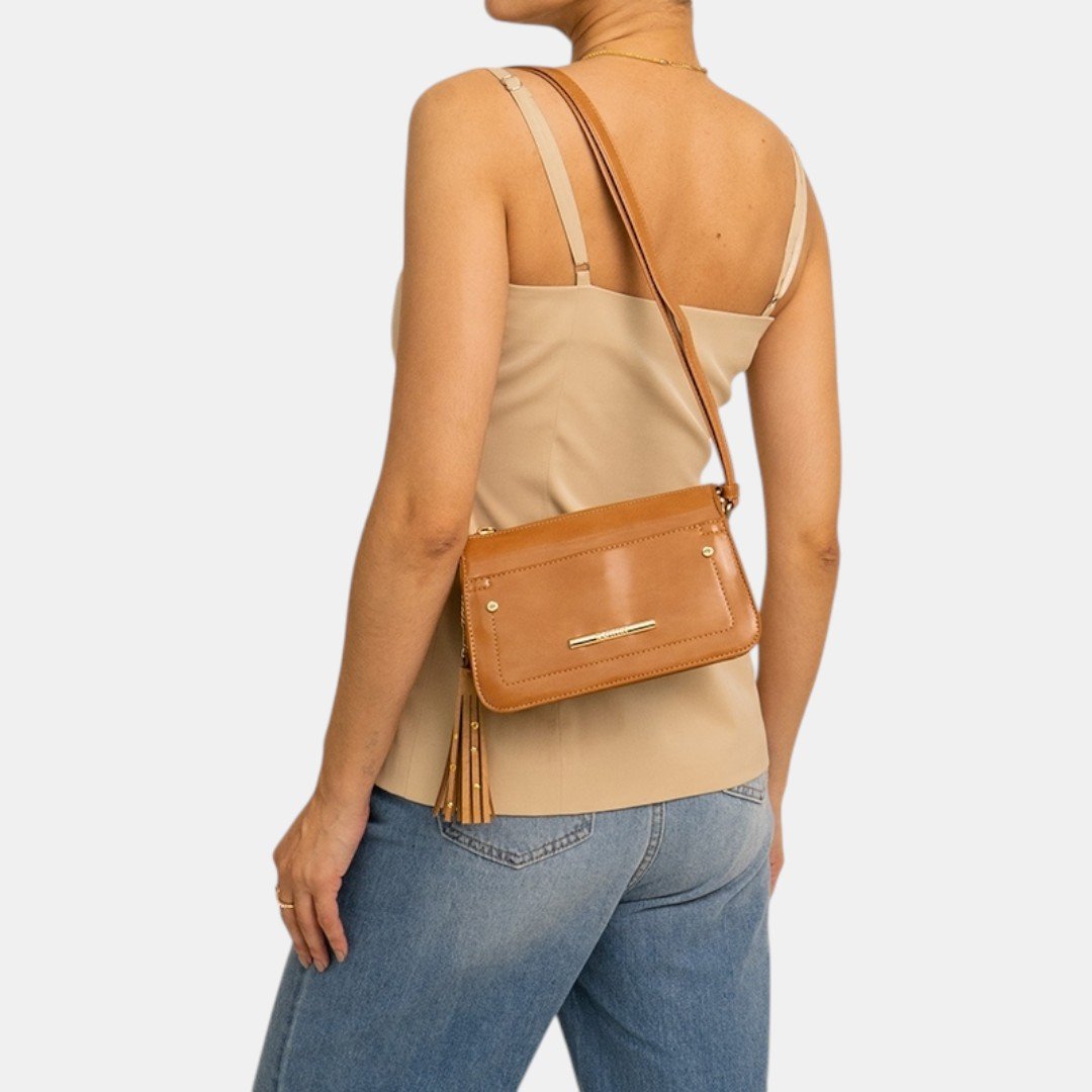 Bolsa Rafitthy Crossbody Tassel Glow Caramelo Marrom 2