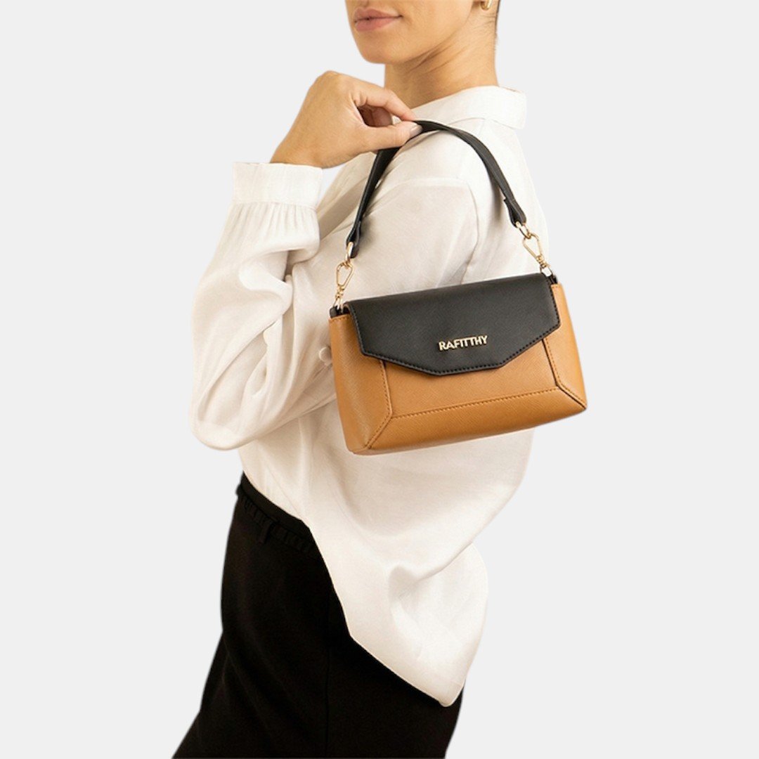 Bolsa Rafitthy Shoulder Duo Chic Caramelo com Preto Marrom 2