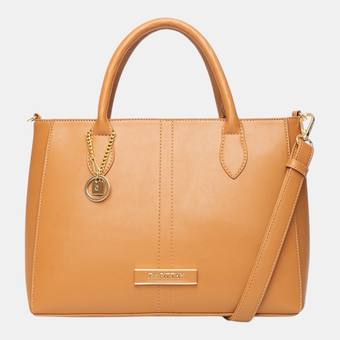 Bolsa Rafitthy Satchel Signature Charm Caramelo