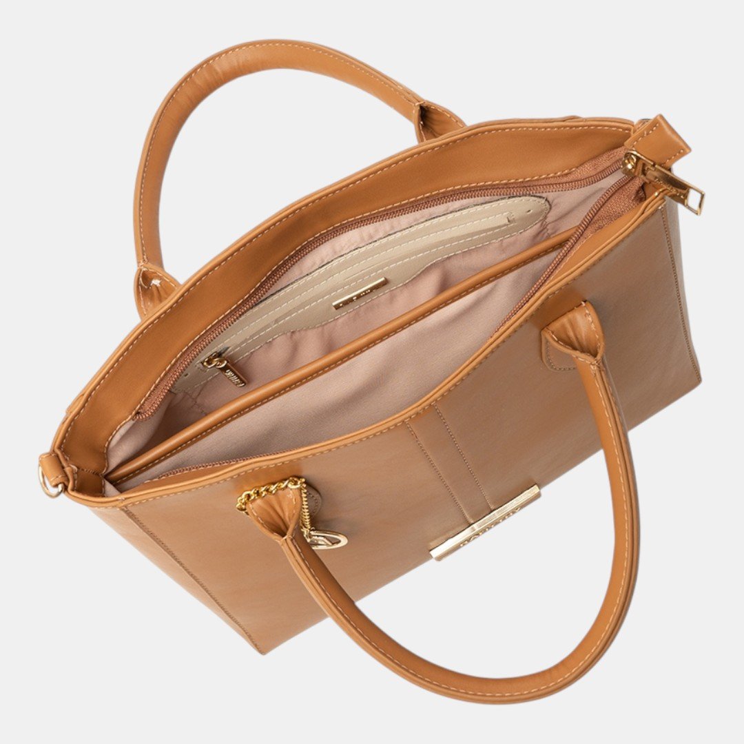 Bolsa Rafitthy Satchel Signature Charm Caramelo Marrom 5