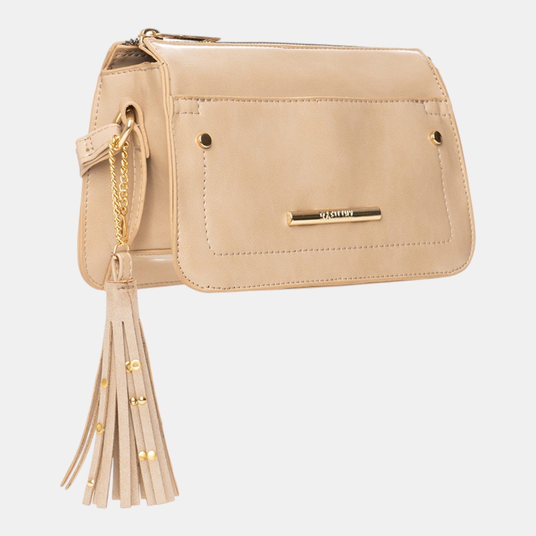 Bolsa Rafitthy Crossbody Tassel Glow Nude Bege 3
