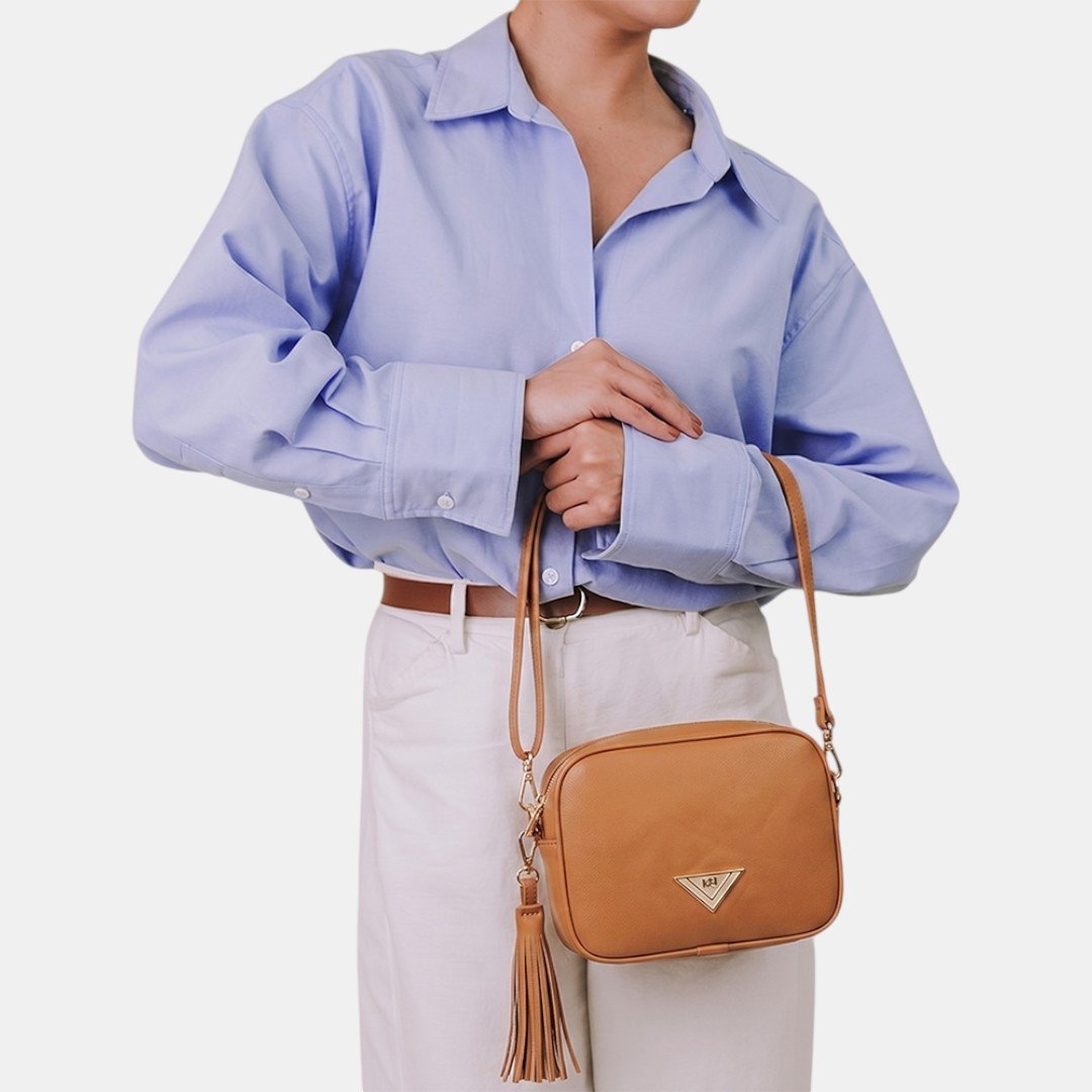 Mini Bolsa Rafitthy Camera Bag Tassel Chic Caramelo Bege 2