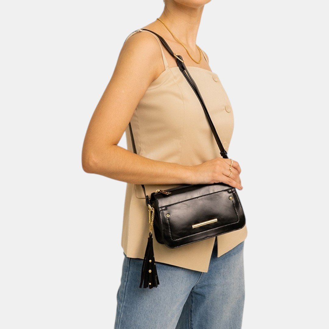 Bolsa Rafitthy Crossbody Tassel Glow Preta Preto 2