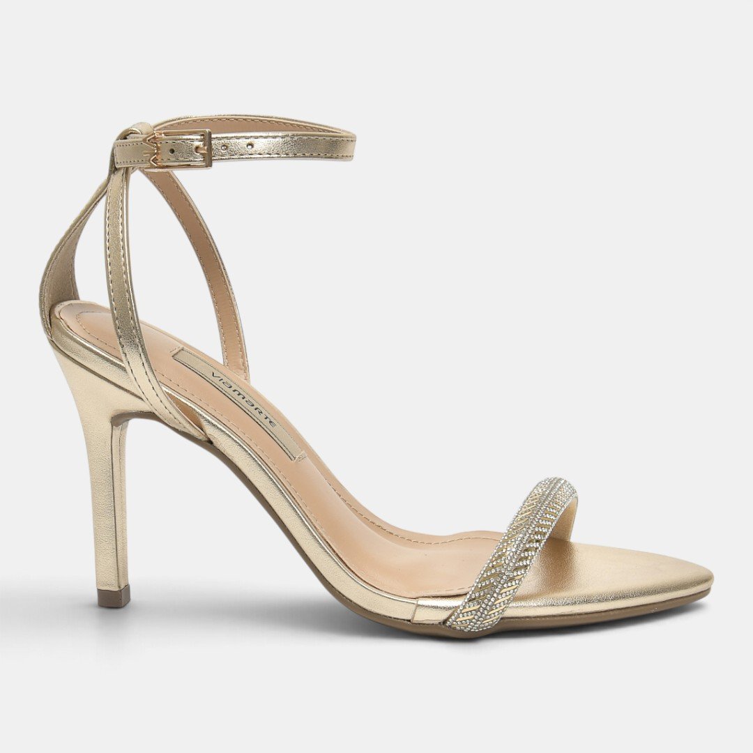 Sandália Via Marte Glam Strass Salto Alto Dourada