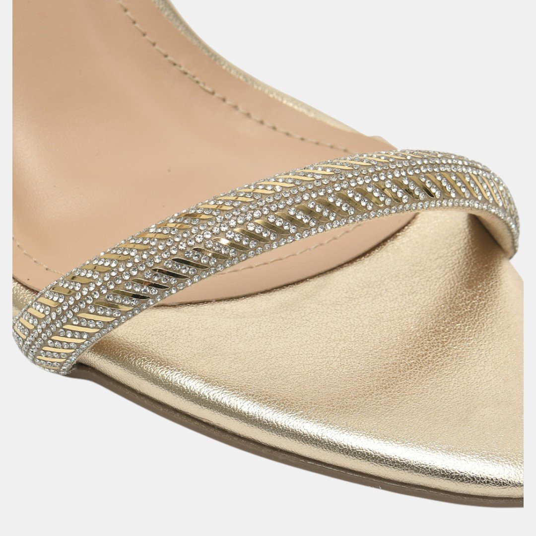 Sandália Via Marte Glam Strass Salto Alto Dourada Dourado 5