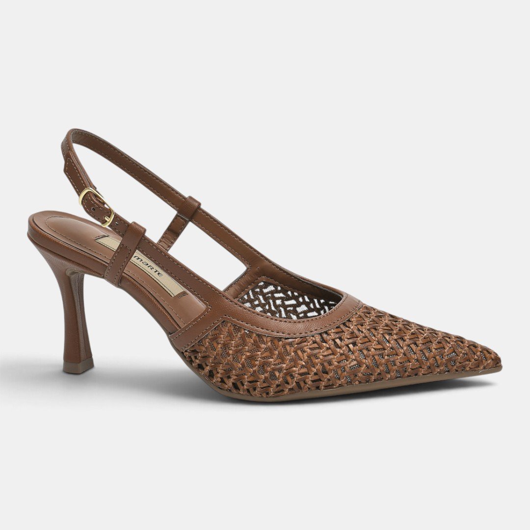 Slingback Scarpin Via Marte Tressê Elegance Salto Alto Marrom