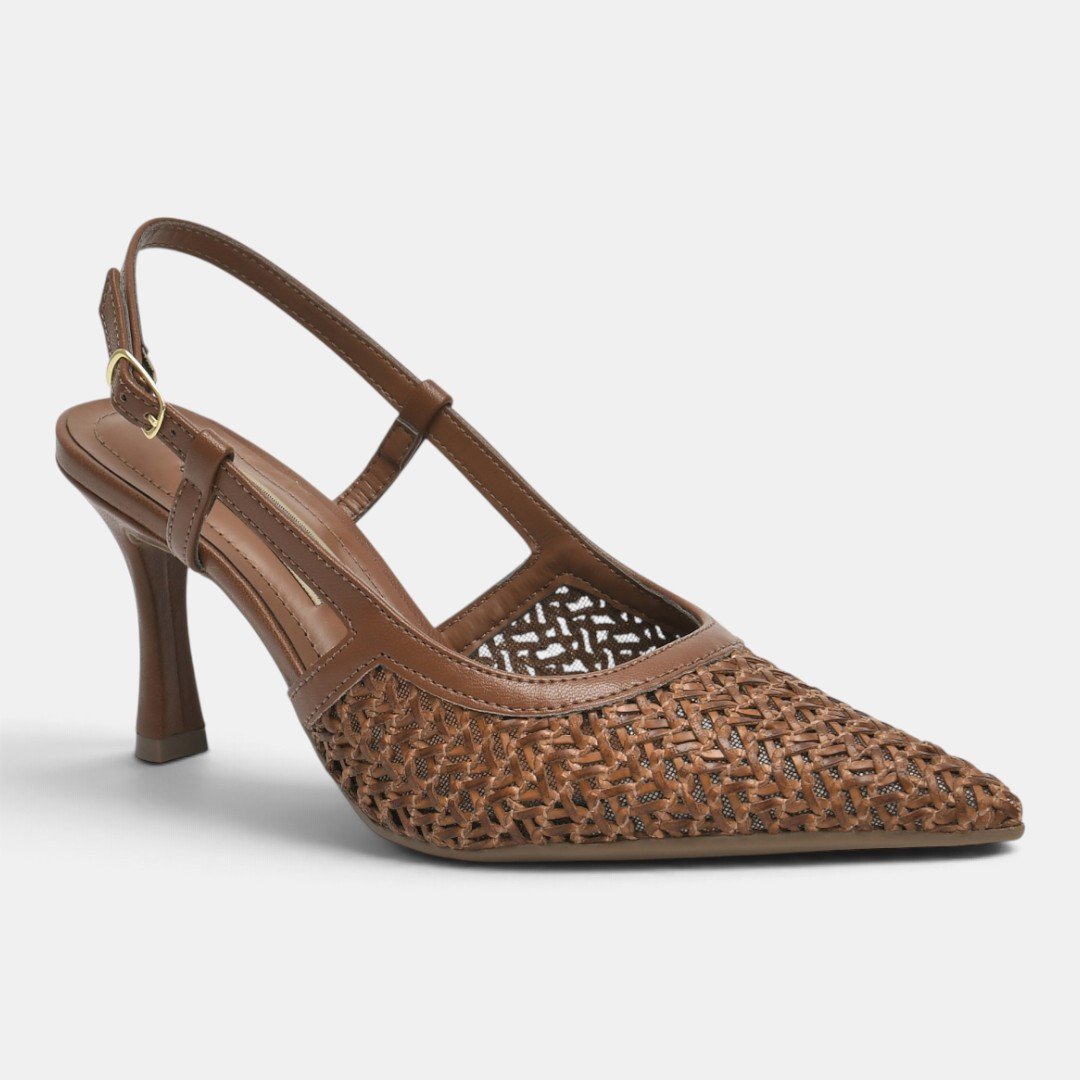 Slingback Scarpin Via Marte Tressê Elegance Salto Alto Marrom Marrom 2