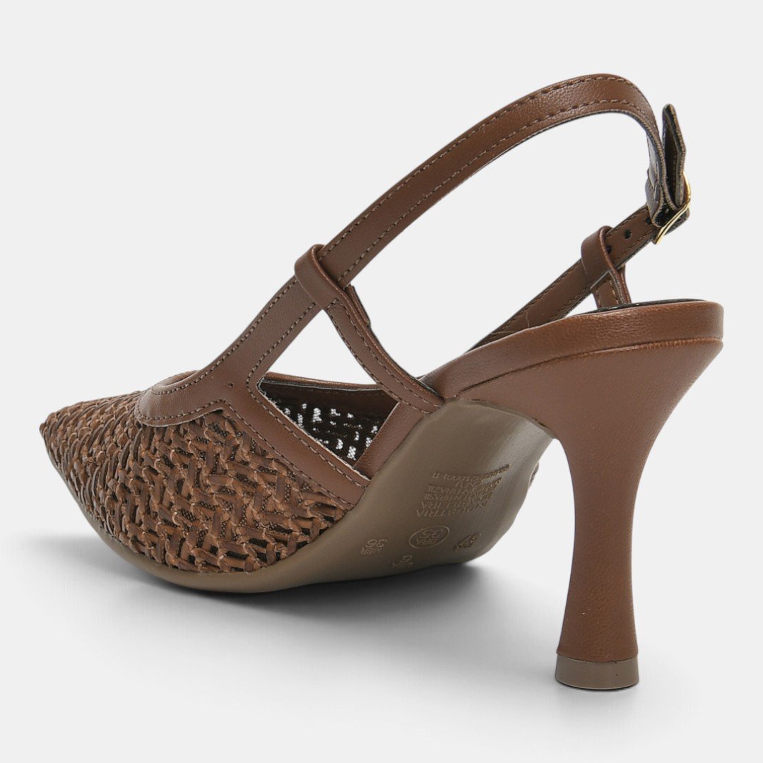 Slingback Scarpin Via Marte Tressê Elegance Salto Alto Marrom Marrom 4