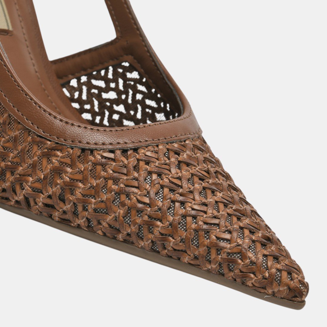 Slingback Scarpin Via Marte Tressê Elegance Salto Alto Marrom Marrom 5