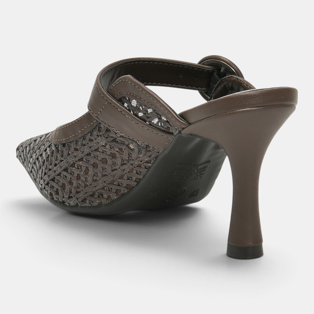 Tamanco Mule Via Marte Elegance Weave Salto Alto Marrom Bege 4