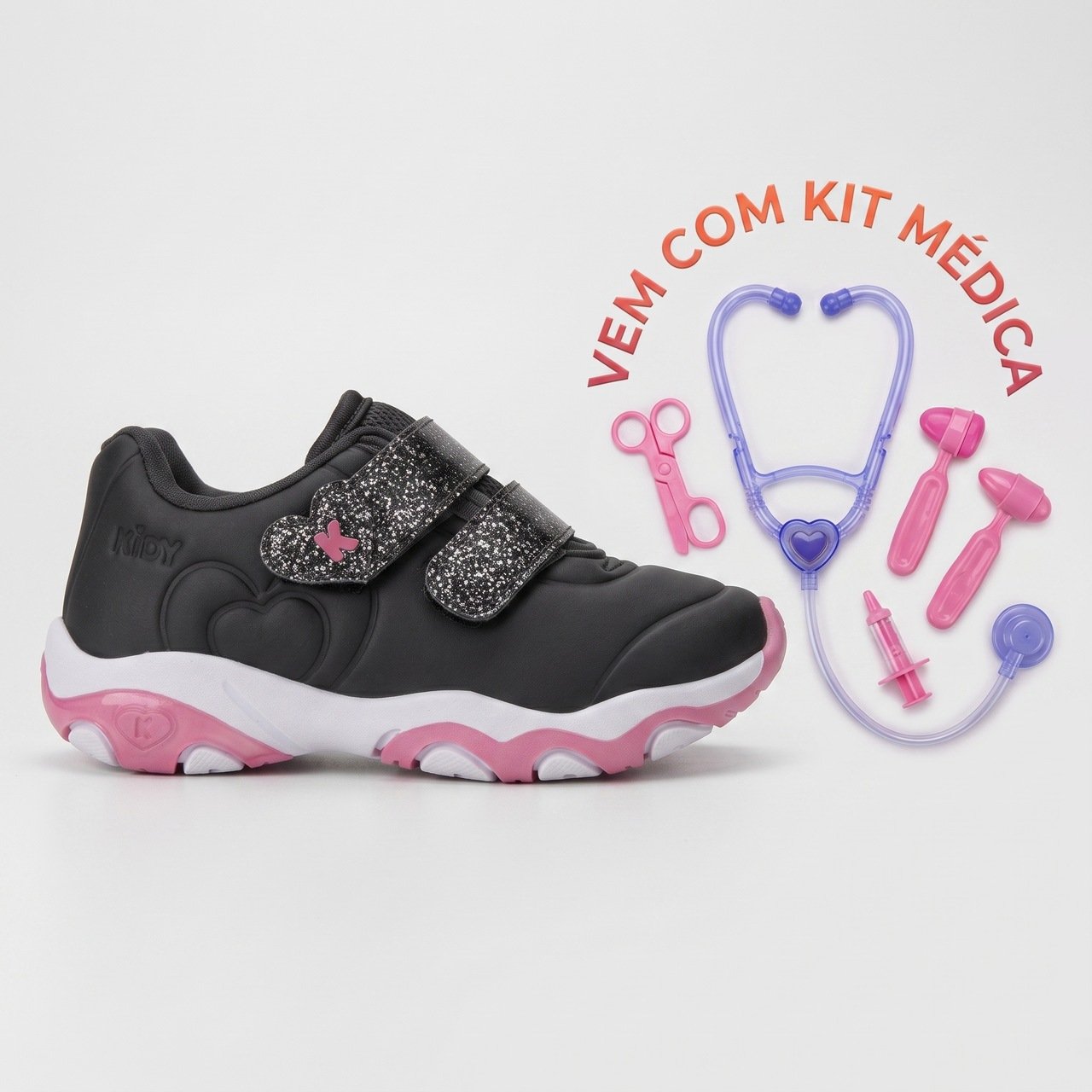Tênis Infantil Kidy Play Respitec Com Kit Médica Preto Preto 2