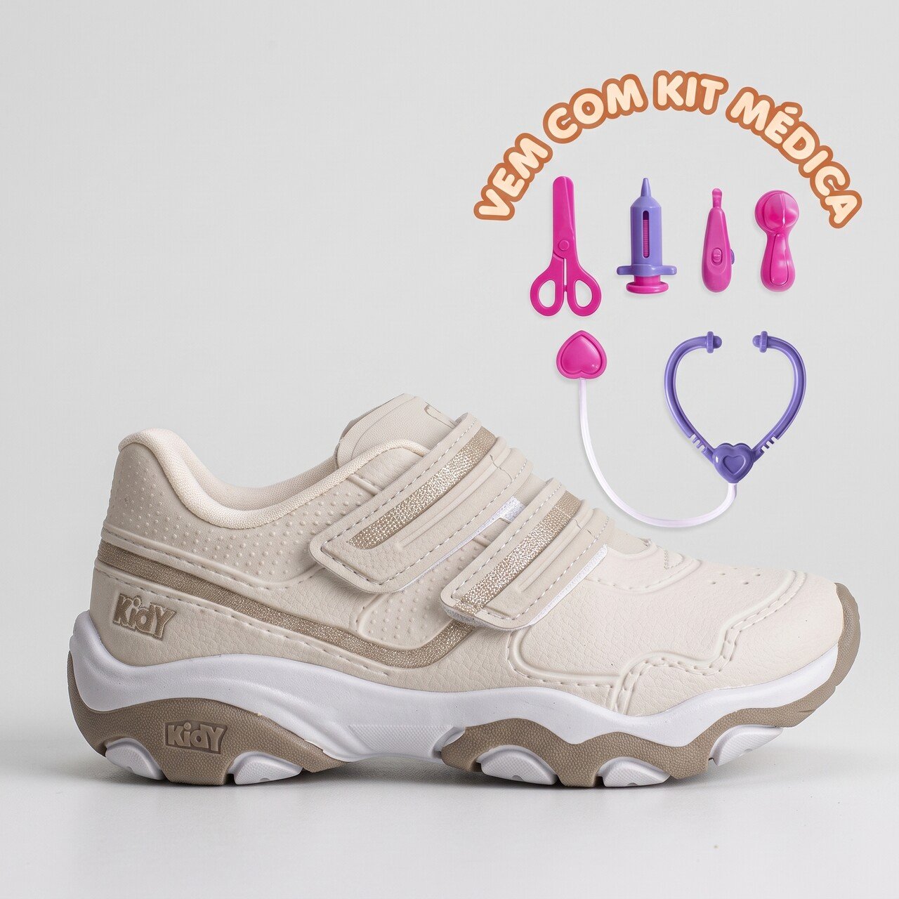 Tênis Infantil Kidy Play Respitec Com Kit Médica Marfim