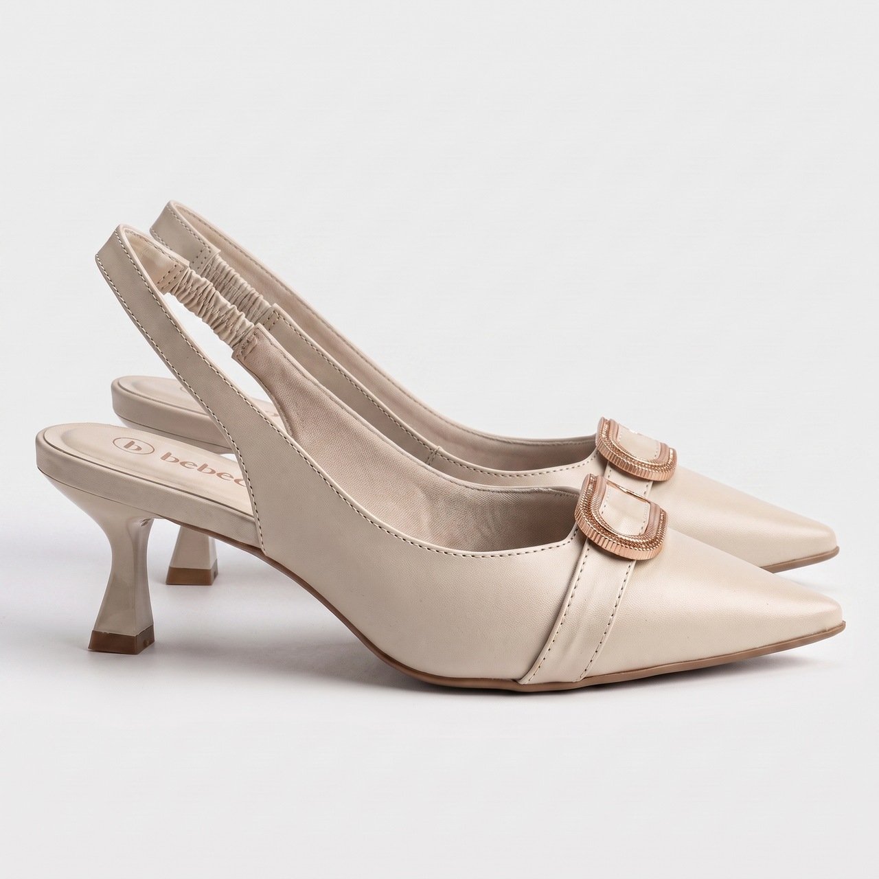 Scarpin Slingback Bebecê Elegance Pointed Off White Bege 3