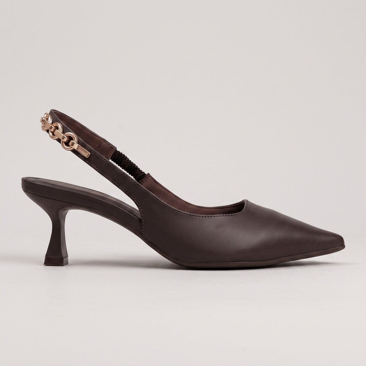Scarpin Slingback Bebecê Chain Elegance Marrom