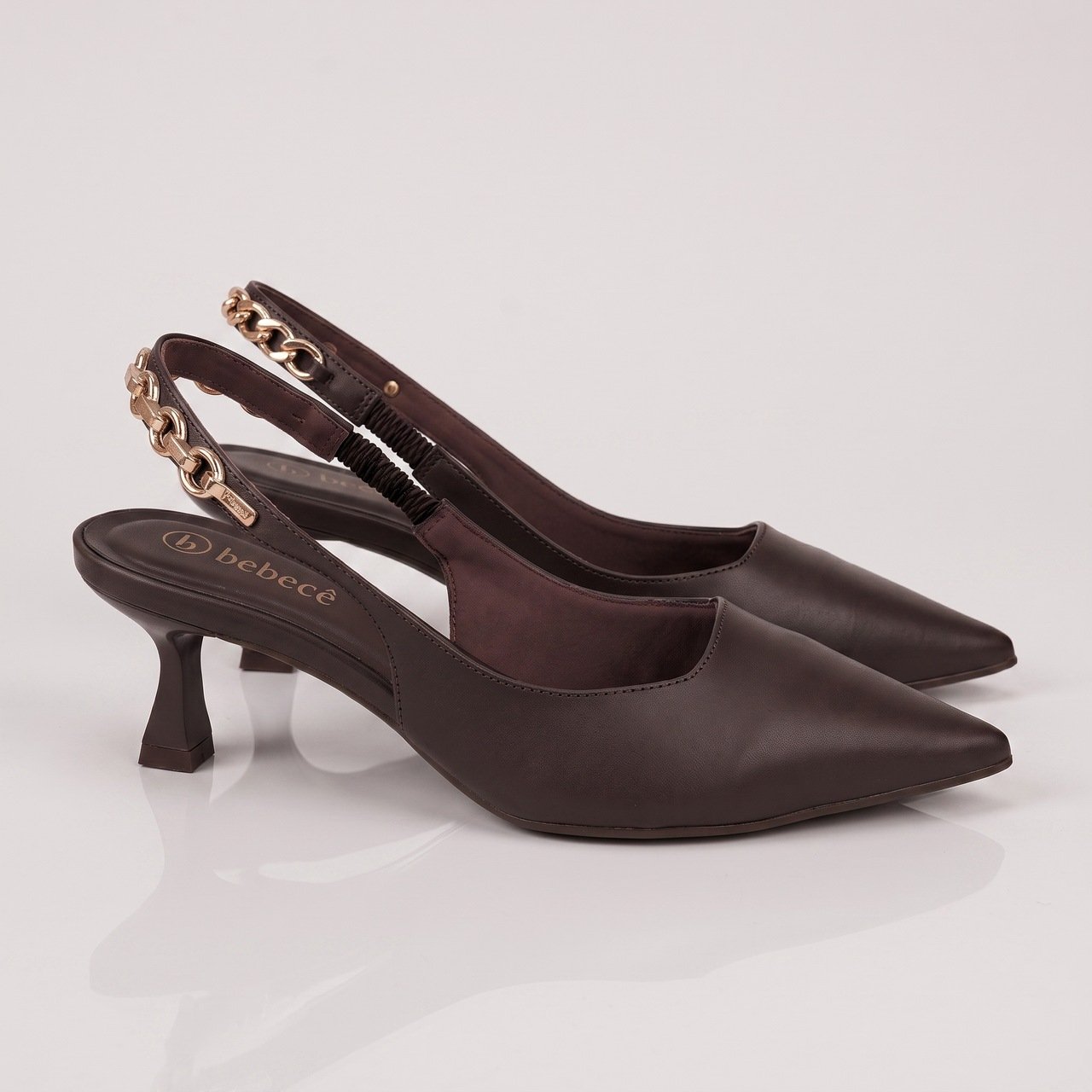 Scarpin Slingback Bebecê Chain Elegance Marrom Marrom 3
