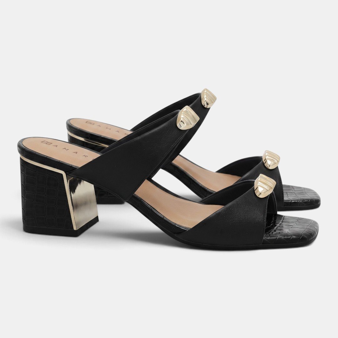 Tamanco Ramarim Salto Croco Chic Preto
