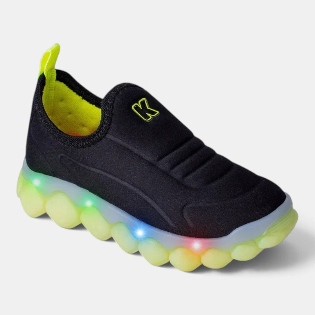 Tênis Infantil Kidy Com Luz Sporty Fun Preto Preto 2