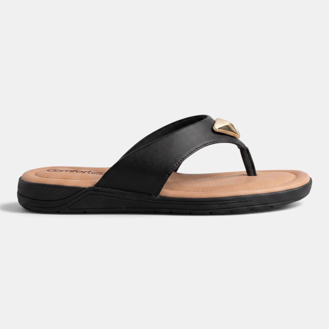 Chinelo Comfortflex Preto com Aplicação Metalizada