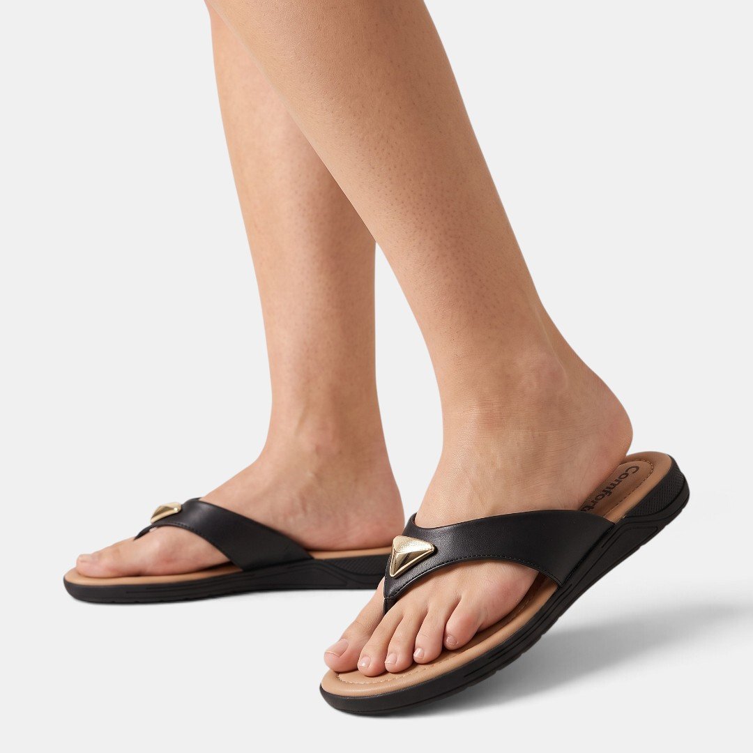 Chinelo Comfortflex Preto com Aplicação Metalizada Preto 2