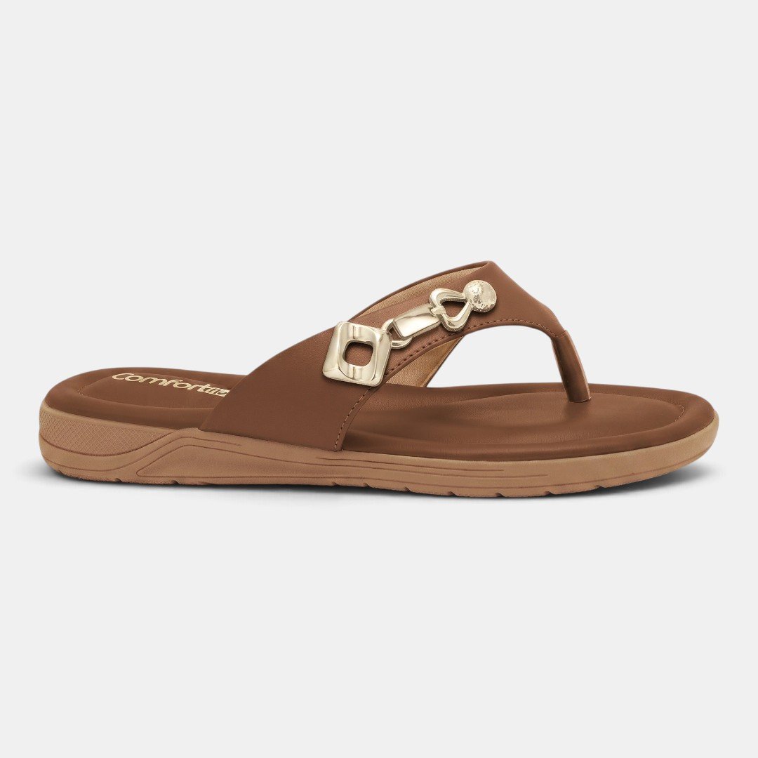 Chinelo Comfortflex Marrom com Detalhe Metalizado