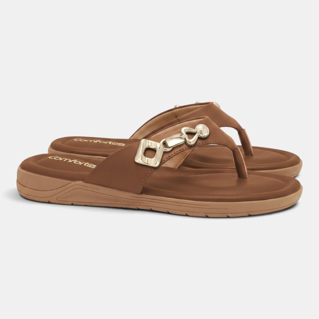 Chinelo Comfortflex Marrom com Detalhe Metalizado Marrom 3