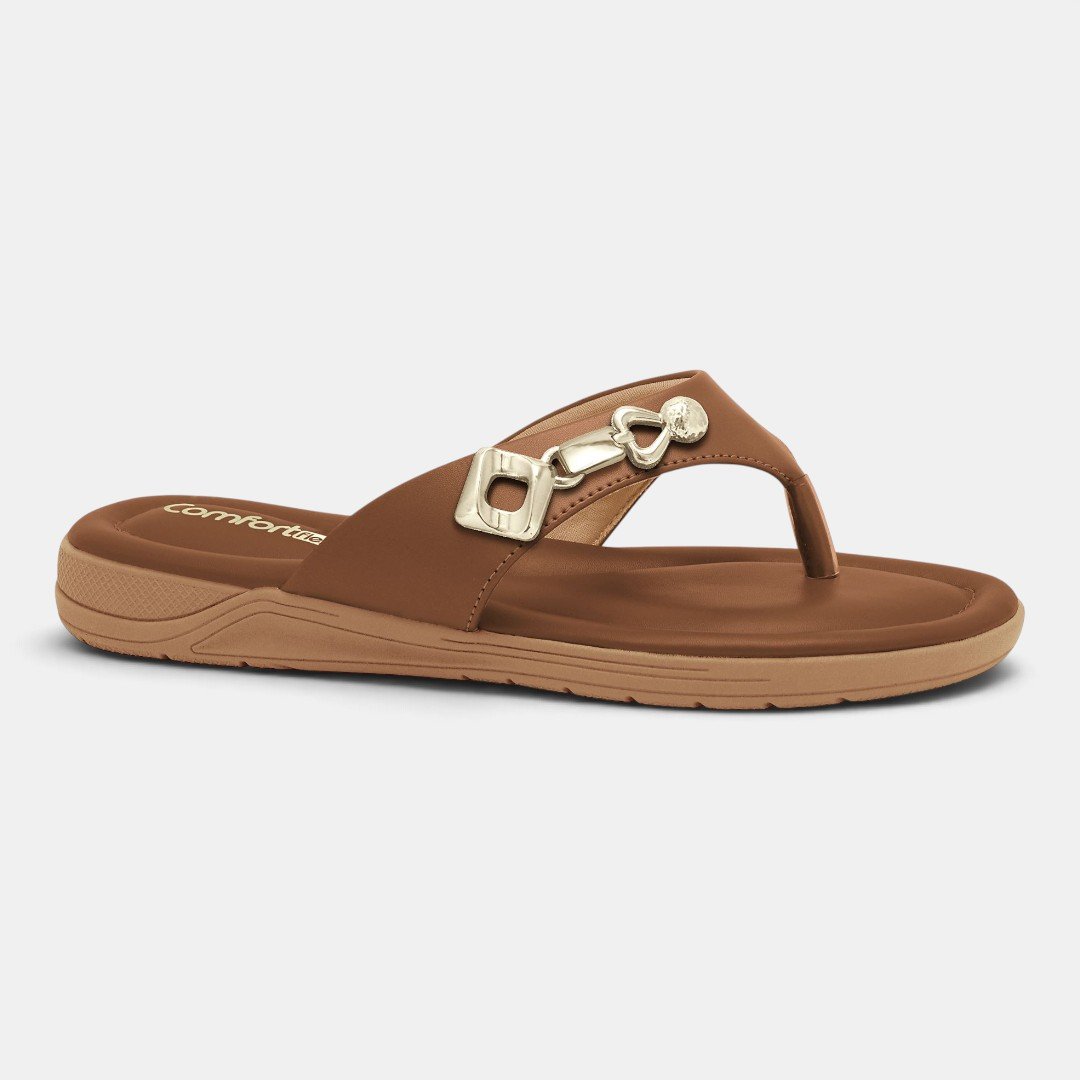 Chinelo Comfortflex Marrom com Detalhe Metalizado Marrom 4