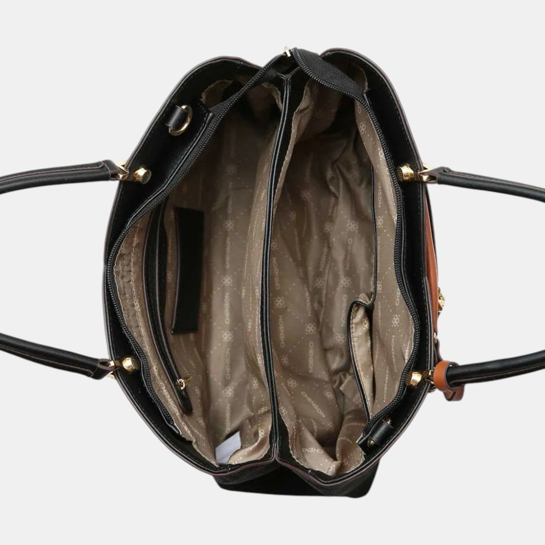Bolsa + Necessaire Feminina Chenson Mão Tom Sobre Tom Preta Preto 3