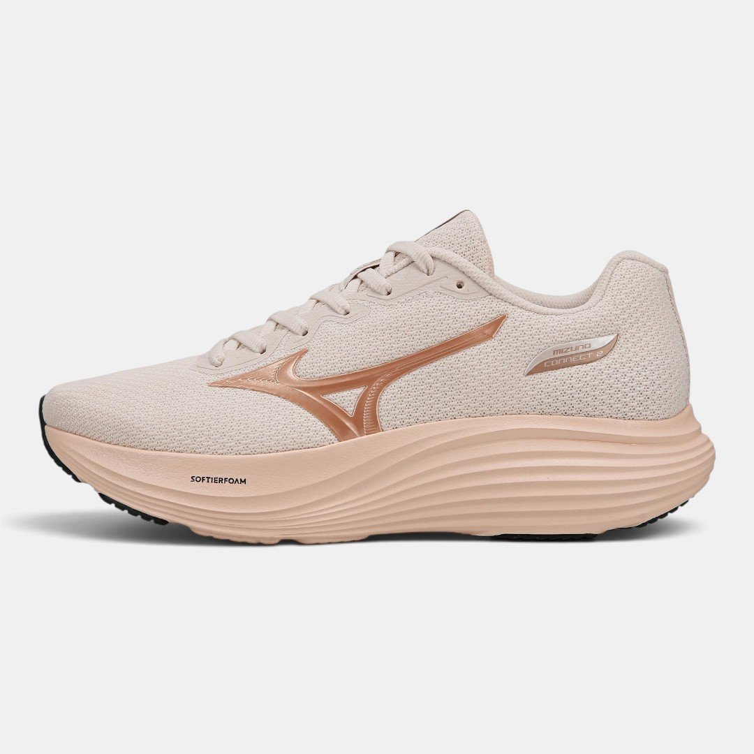 Tênis De Corrida Mizuno Connect 2 Bege com Rosa Arenito 1