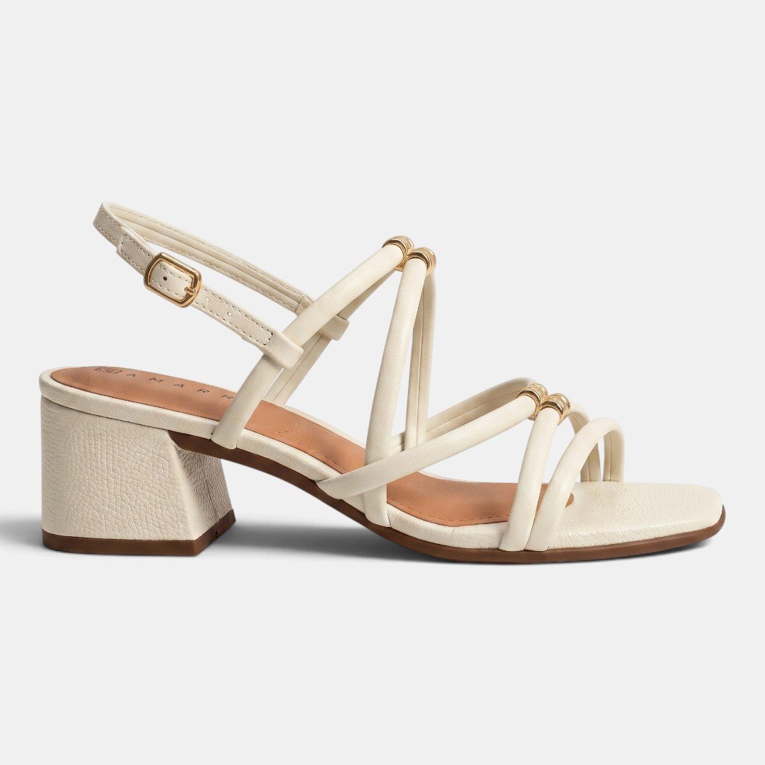 Sandália Ramarim Salto Bloco Tiras Off White