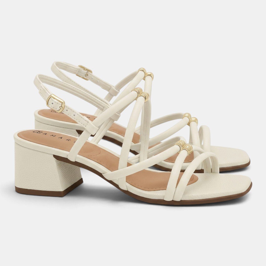 Sandália Ramarim Salto Bloco Tiras Off White Branco 3