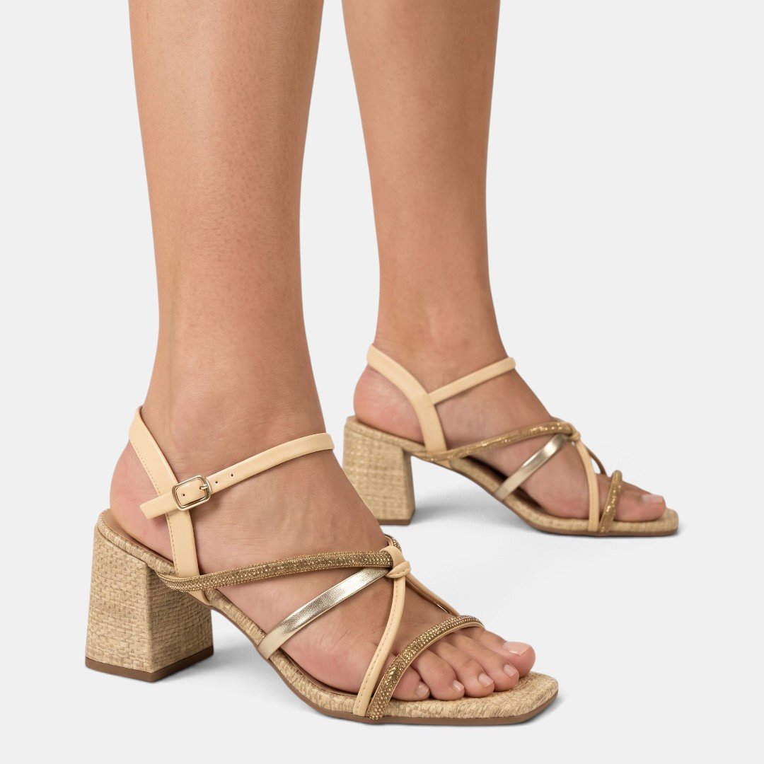 Sandália Ramarim Salto Bloco Glam Natural Bege 2