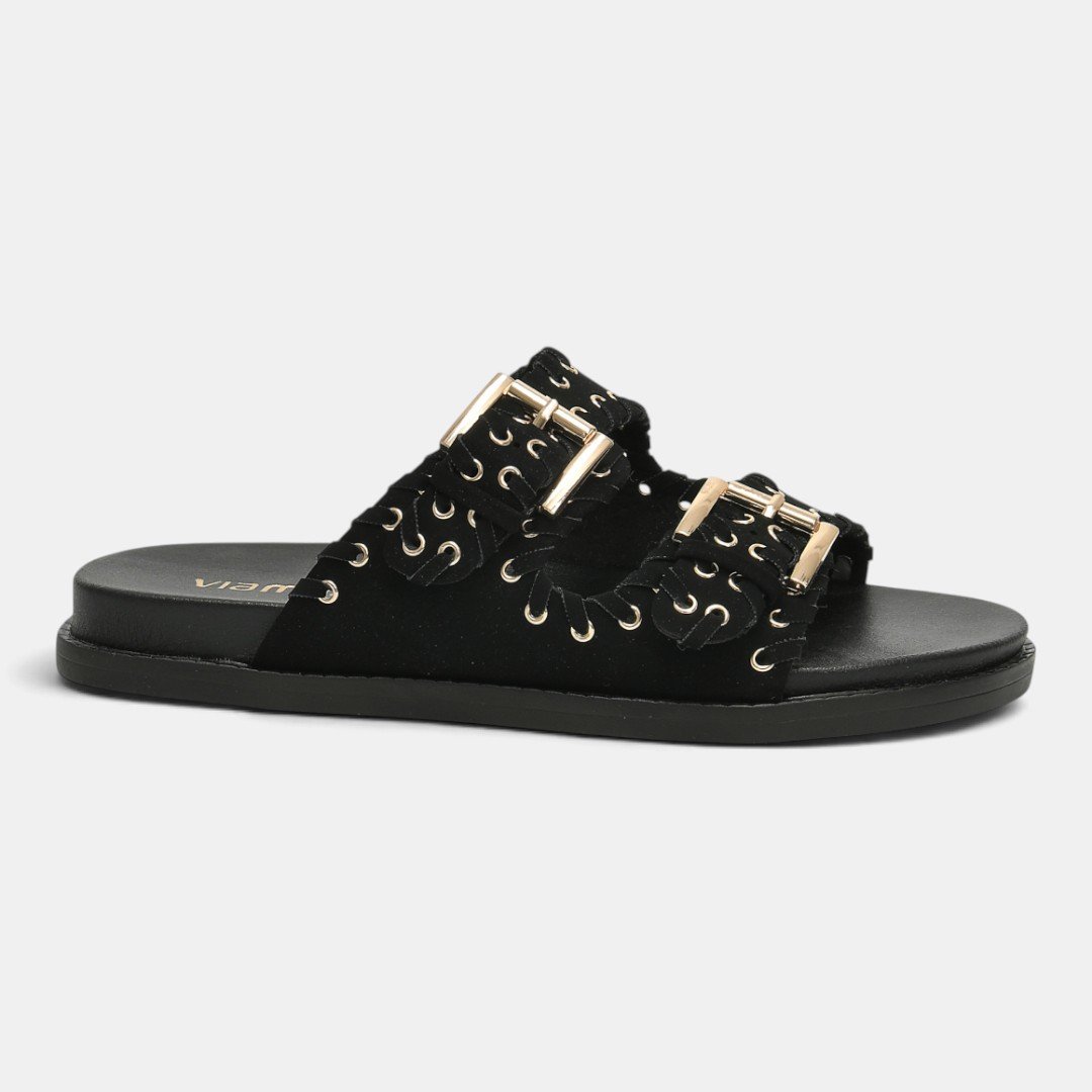 Papete Via Marte Com Maxi Fivelas Preto