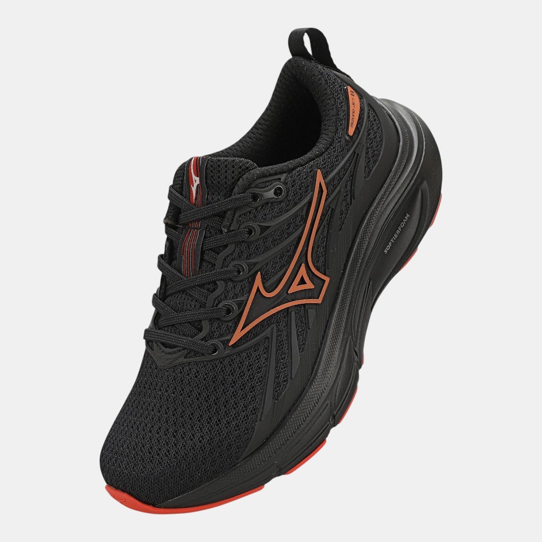 Tênis Mizuno Jet 8 Junior Infantil Preto com Vermelho Preto 2