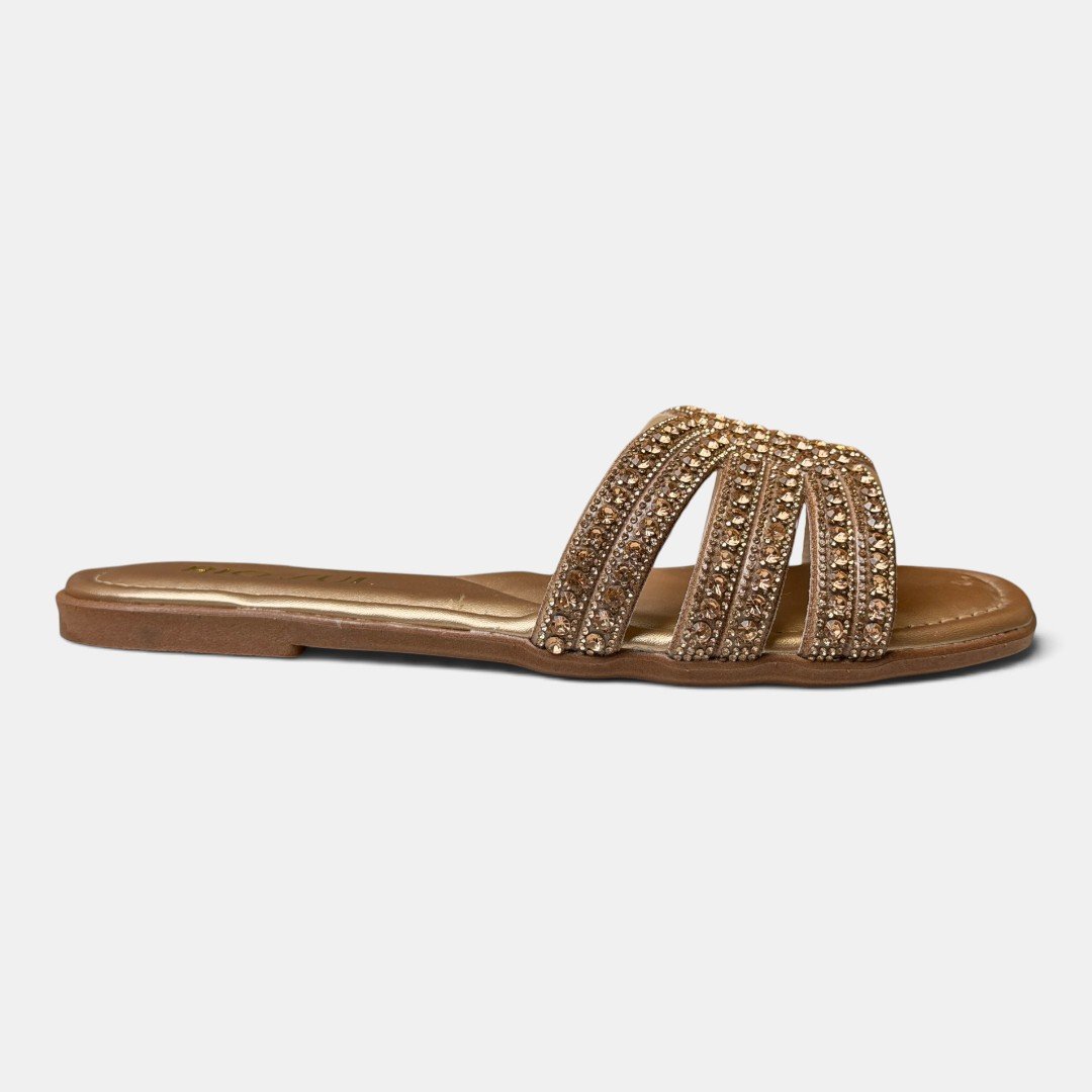 Rasteira Rio Sul Glam Com Pedrarias Cobre Dourado 1