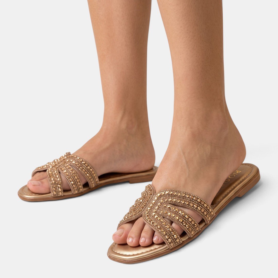 Rasteira Rio Sul Glam Com Pedrarias Cobre Dourado 2