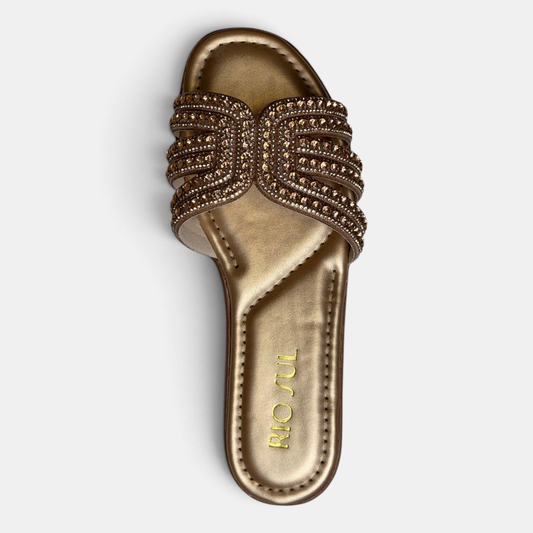 Rasteira Rio Sul Glam Com Pedrarias Cobre Dourado 4