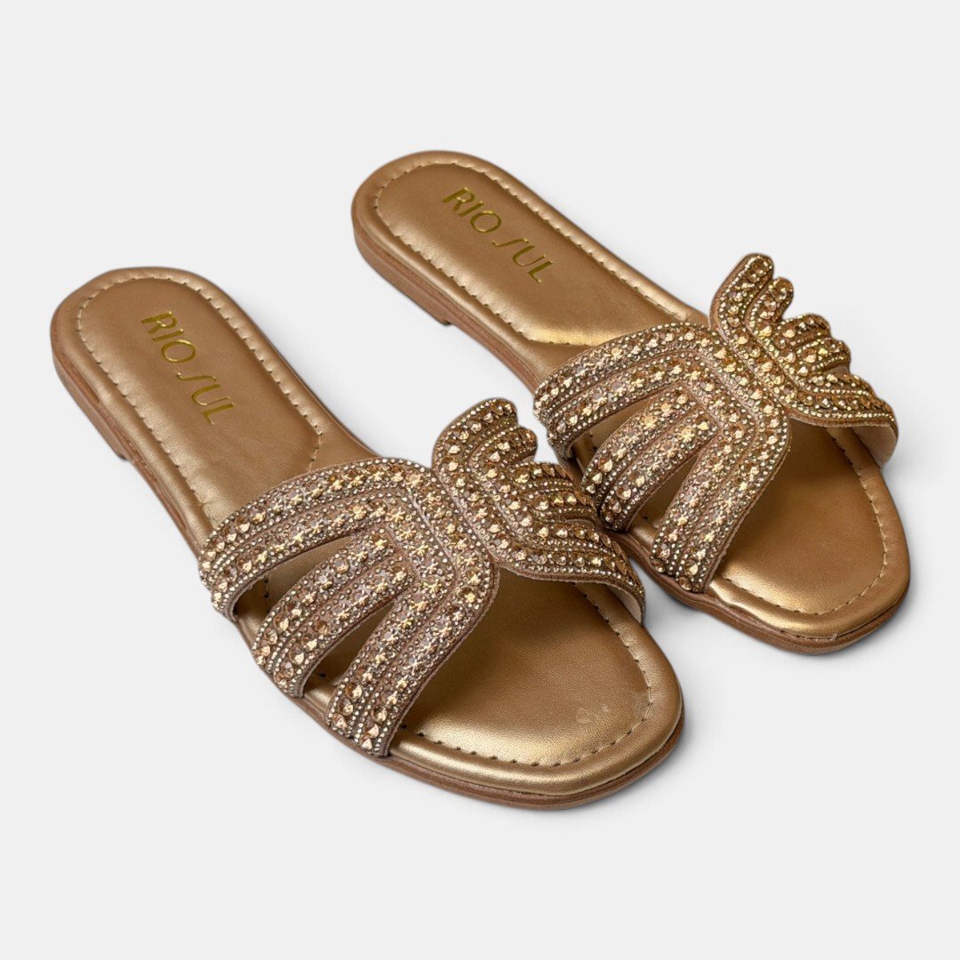 Rasteira Rio Sul Glam Com Pedrarias Cobre Dourado 5