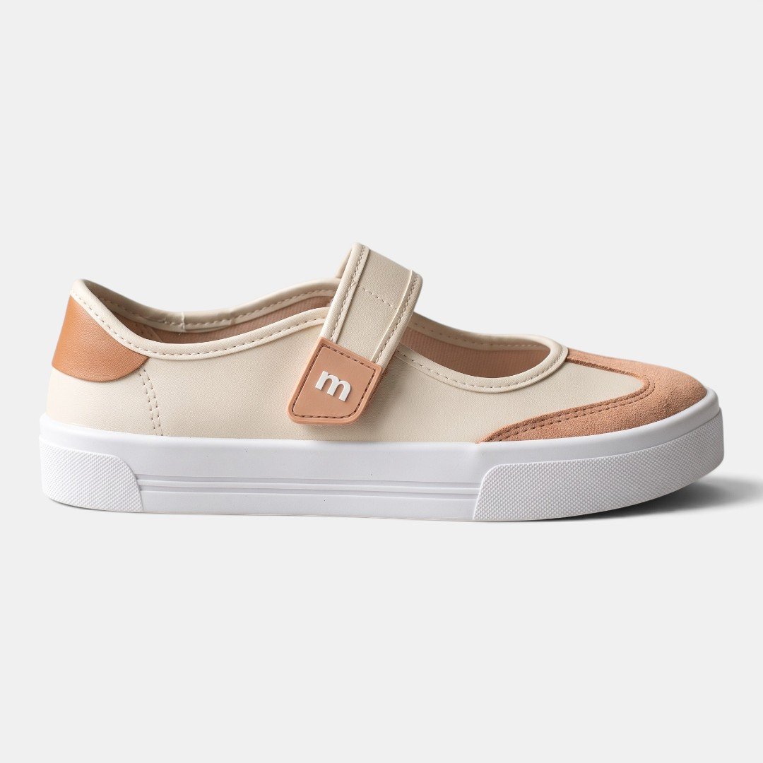 Tênis Moleca Mary Jane Casual Off White com Nude