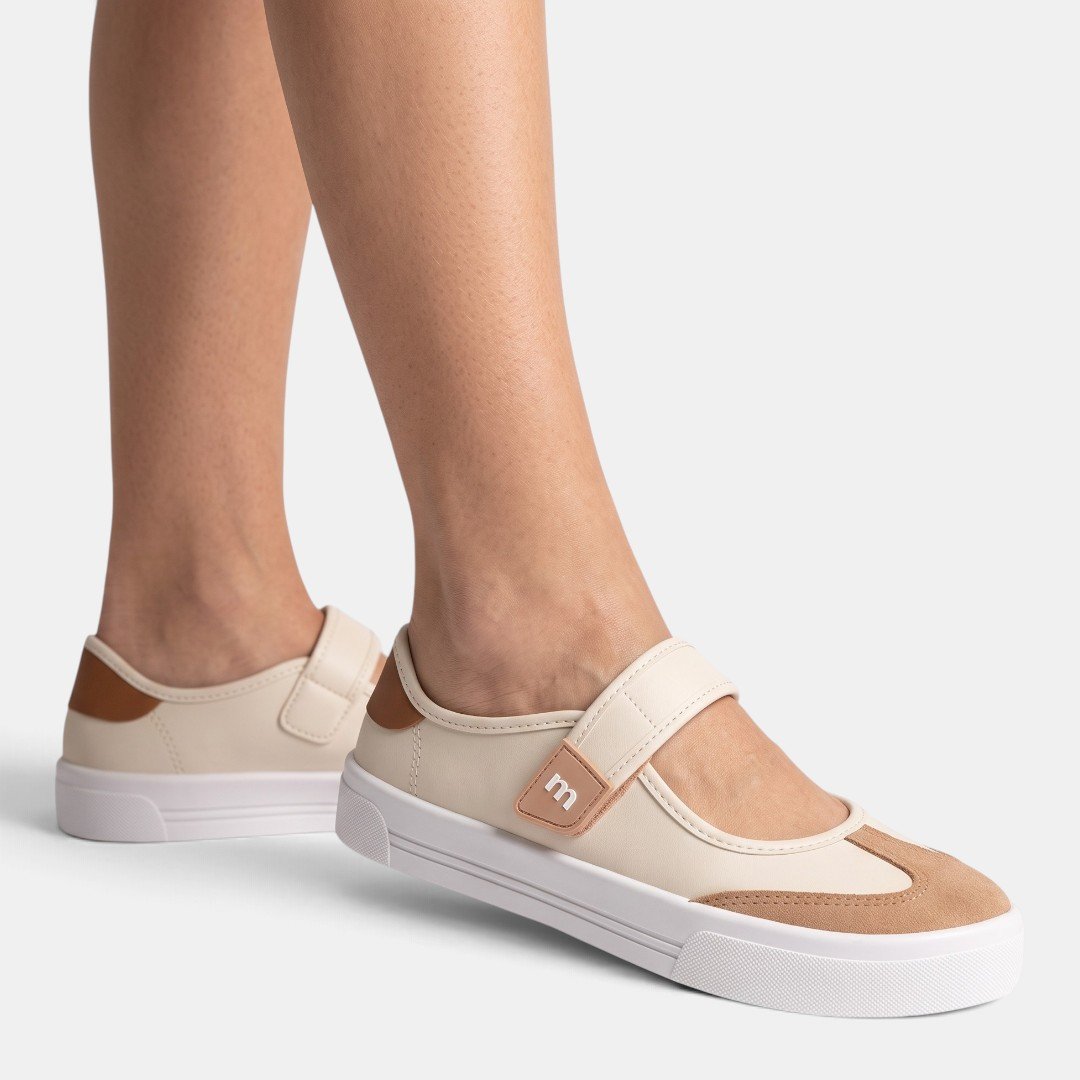 Tênis Moleca Mary Jane Casual Off White com Nude Branco 2