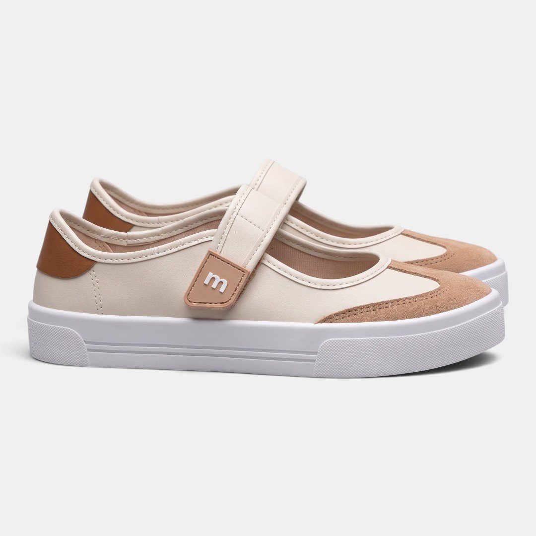 Tênis Moleca Mary Jane Casual Off White com Nude Branco 3