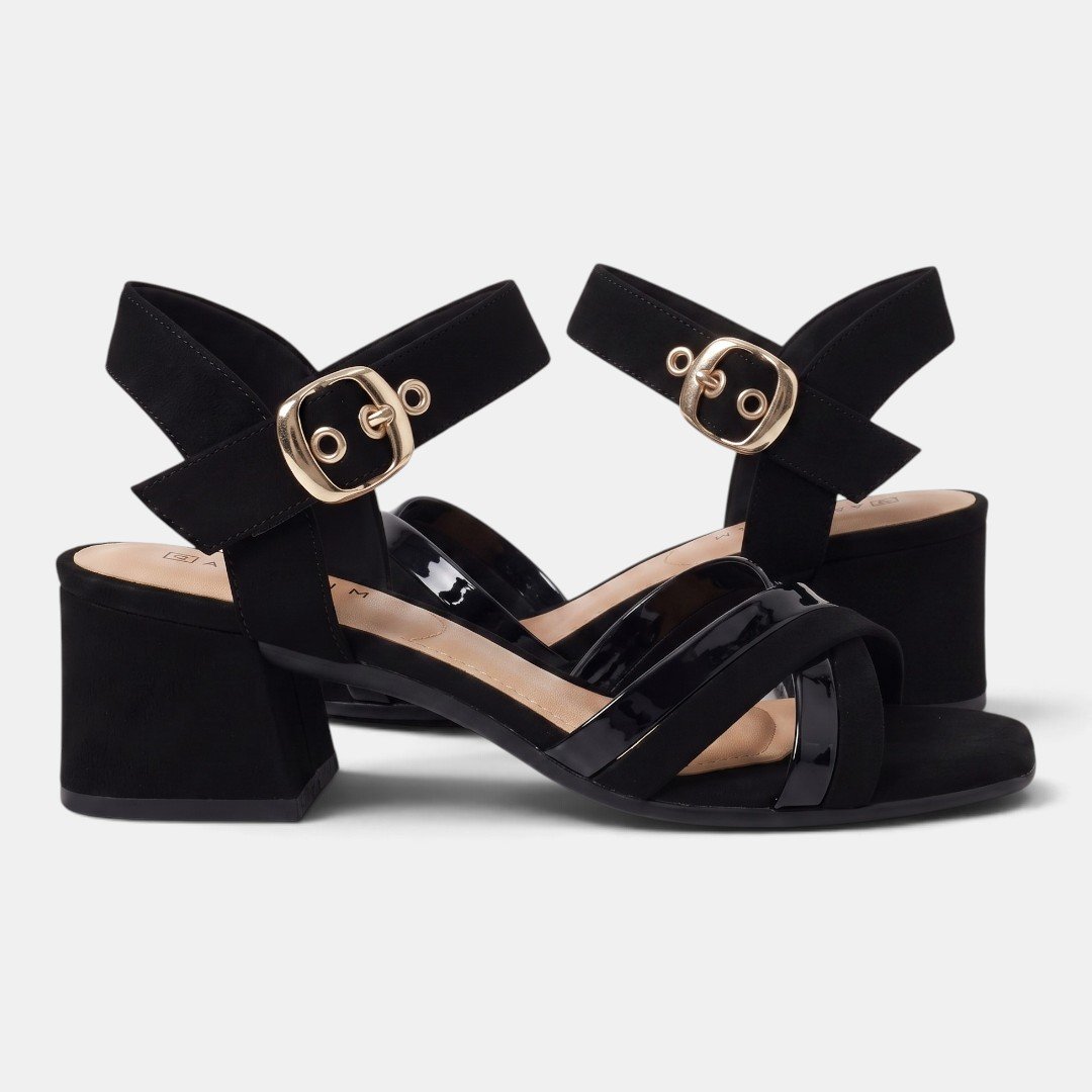 Sandália Ramarim Salto Bloco Com Maxi Fivela Preta Preto 3