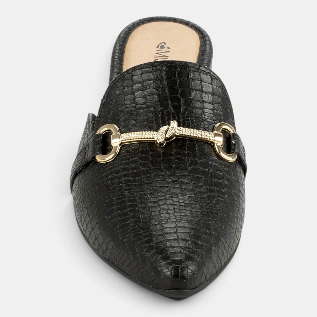 Mule Mississipi Texturizado Com Enfeite Metalizado Preto Preto 3