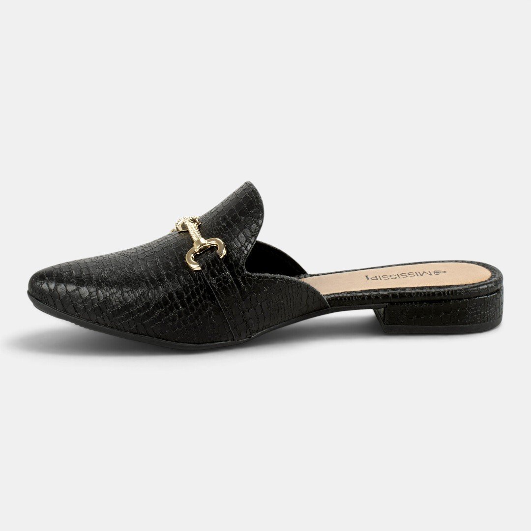 Mule Mississipi Texturizado Com Enfeite Metalizado Preto Preto 5
