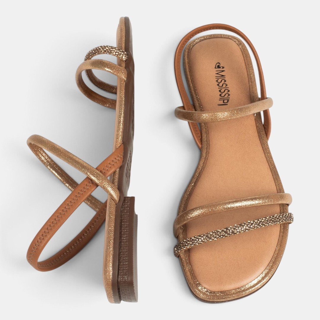 Sandália Rasteira Mississipi Caramelo com Bronze Camel 8