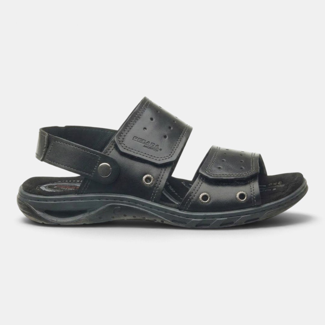 Sandália Pegada Masculina Em Couro Preto