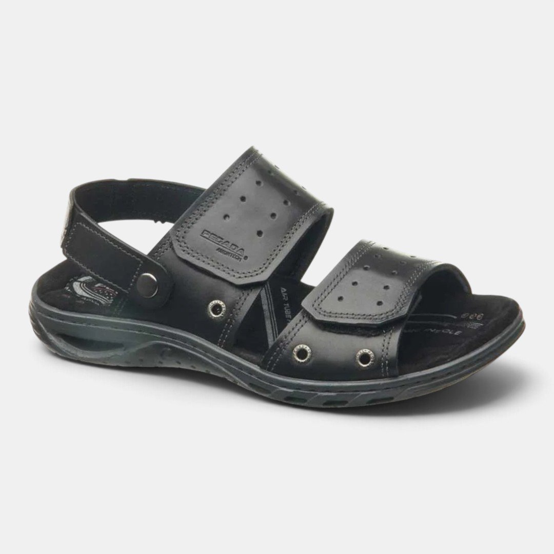 Sandália Pegada Masculina Em Couro Preto Preto 2