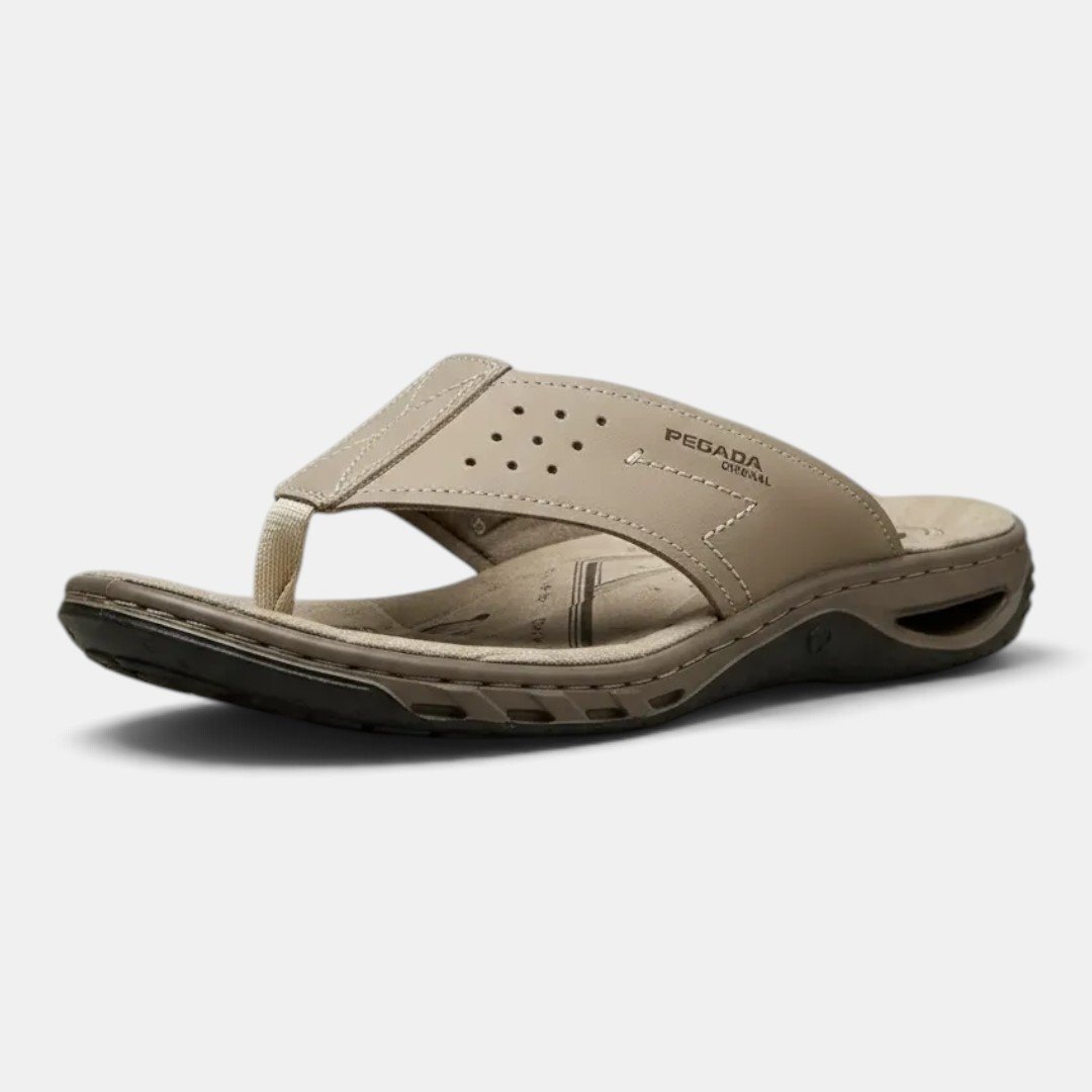 Chinelo Pegada Masculino Couro Bege Bege 2